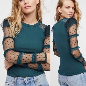 Free People Kiss Kiss Sheer Ruffle-sleeve Top